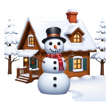 beautiful,  3d still life view, snow covered roof of a house, with a snowman built in front yard, snow is sparkling sticker