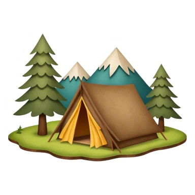 Wooden Camping sign made of felt texture, scrapbooking style, transparent background sticker
