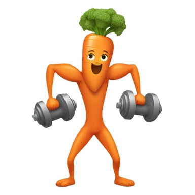 Generate an energetic carrot emoji wearing a sweatband, lifting tiny dumbbells, and looking motivated. sticker