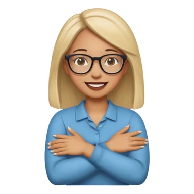 Mixed girl with straight hair and glasses with arms crossed holding neck laughing  sticker