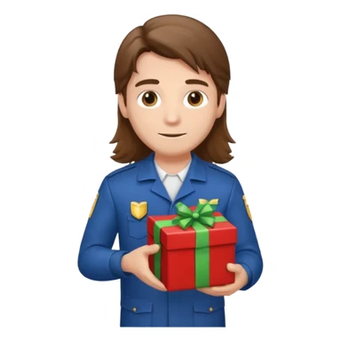long haired man courier holding gift box sticker
