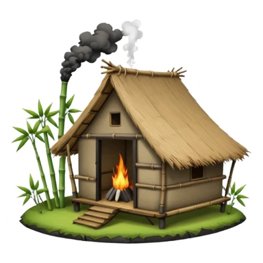 bamboo hut with volcano in the back sticker