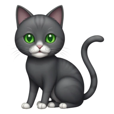 full body gorgeous solid dark grey cat with green eyes, white paws and white whiskers playing sticker