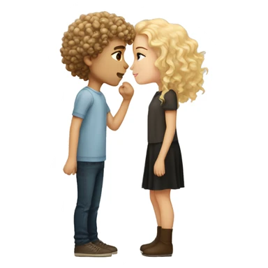 Short curly haired brunette boy with light skin kissing long haired blonde girl sticker