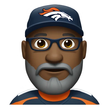 Bald black guy head dark grey long beard wearing Denver broncos cap and Jersey and sunglasses  sticker