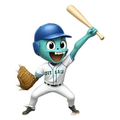 Dinosaur getting hit with baseball sticker