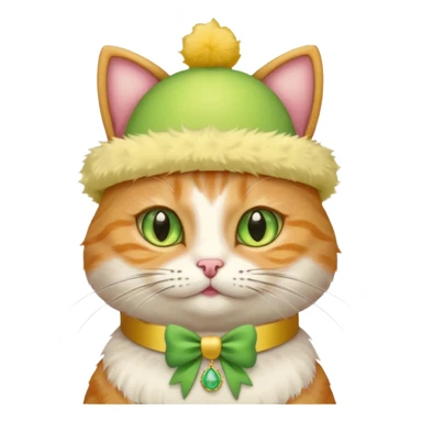 cat wearing a creamy cake hat with fun necklace around his neck and a yellow bow in the middle sticker