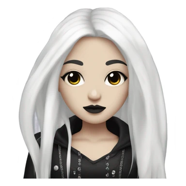 girl with white skin, black hair and white strands in goth style sticker