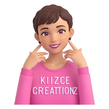 Lightskin girl with a pixie cut
pink blouse
hazel eyes
expression is smiling
Add the word Kidcore Creationz in Pink sticker
