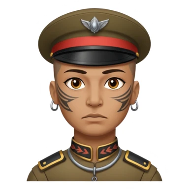 tatooed soldier on neck and face, tribal ancient sticker