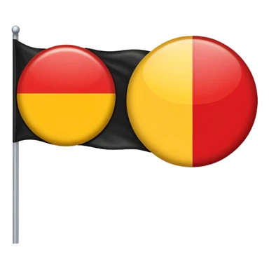 a rectangular flag split horizontally with the top half solid black and the bottom half solid red with a medium-sized yellow circle in the middle sticker