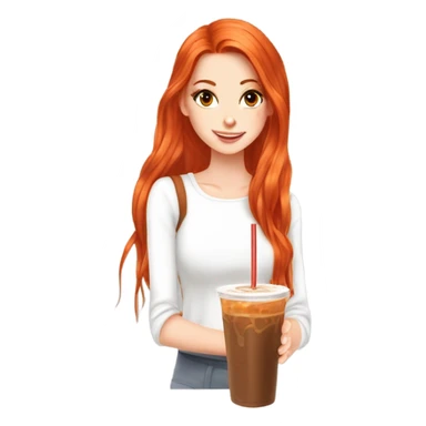 Beautiful fair skin long orange red hair girl brown eyes fair skin girly beautiful drinking straw iced ice coffee clean white beautiful sticker