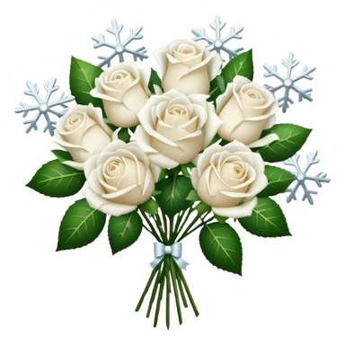 A bouquet of white roses, adorned with Christmas snowflakes sticker