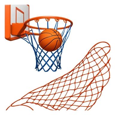 A close-up shot of a basketball soaring through the air and perfectly swishing into the basketball net. The ball is in mid-motion, with the net gently moving as the ball makes contact. The background shows a vibrant court with clear markings, capturing the excitement of a successful shot sticker