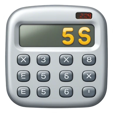 A small digital calculator with sleepy eyes, a dimly lit screen displaying “5+5=??” and a tiny sigh bubble. sticker