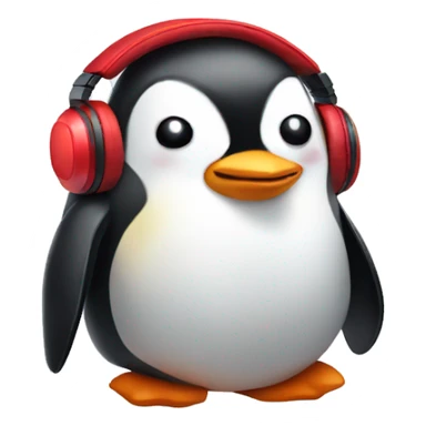 penguin in red gamer headphones sticker