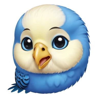cinematic-cute-blue-budgie-portrait-emoji,-head-tilted-playfully-and-inquisitively,-featuring-a-brilliant-blue-feathered-fur-and white and black face-with-a-natural-sheen,-round,-sparkling-dark-eyes-filled-with-curiosity,-simplified-yet-irresistibly-adorable sticker