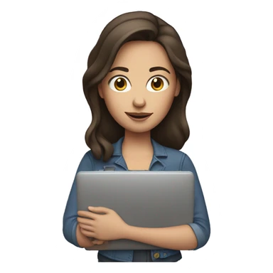 Brunette white woman holding laptop  sticker