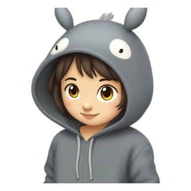 Fille Brune avec un sweat-capuche Totoro gris foncé avec les rond clair de Totoro sur ventre  sticker