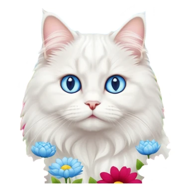 White persian male cat turkish angore with skky blue eyes standing in feed of flowers sticker
