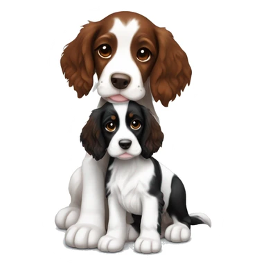 Black and white tricolored springer spaniel puppy with redhead girl hug   sticker