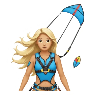 Blonde long haired ladie Kitesurfing with harness sticker