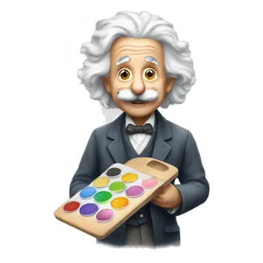 albert einstein happy holding a paint palette sticker