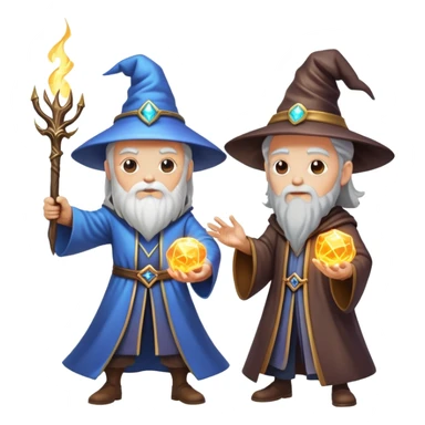 wizard and brain in a magical duel with glowing spell effects sticker