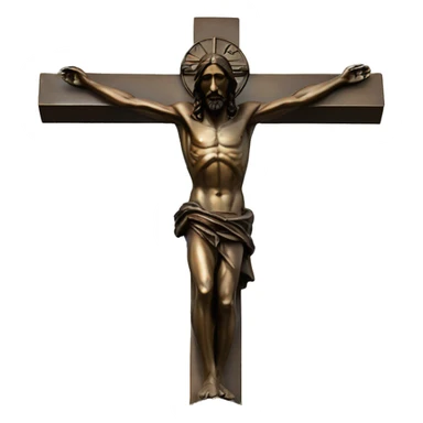 jesus on crucifix, reaching up to the sky, bronze statue sticker