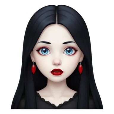 Gothic girl, pale ghost skin, light blue eyes, red round lips and long straight black hair. sticker