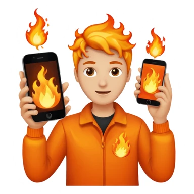 una  fuego que tenga en la mano un telefono sticker