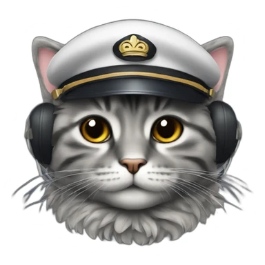 dark grey fluffy tabby face dressed as pilot of plane sticker