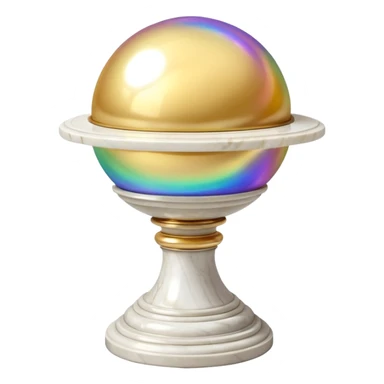 Beautiful precious tall Greek White marble pedestal with a gold cushion laying on top of it with a big shiny pearl-sphere-orb laying on it sticker