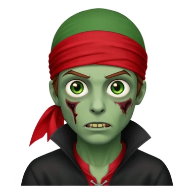Red durag, men zombie with brown hair color and green eye color, with dark vampire clothes, green skin sticker