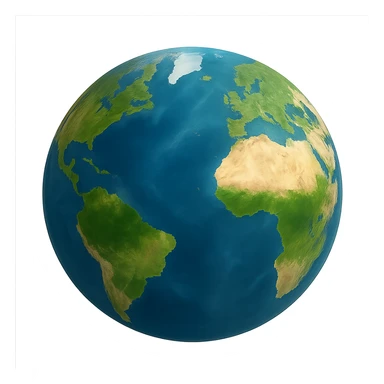 realistic earth globe with blue oceans and green continents, no background sticker