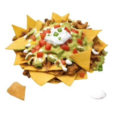 Nachos with cheese salsa grilled chicken guacamole onions and sour cream sticker
