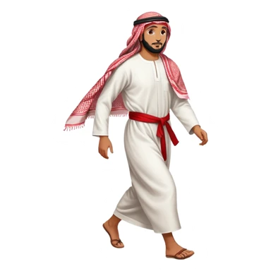 Arab man walking, traditional thobe and keffiyeh, mid-stride sticker