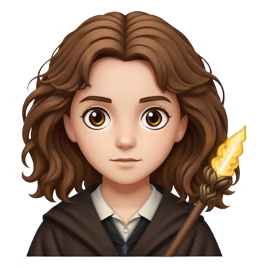 Hermione Granger with bushy hair and wand sticker