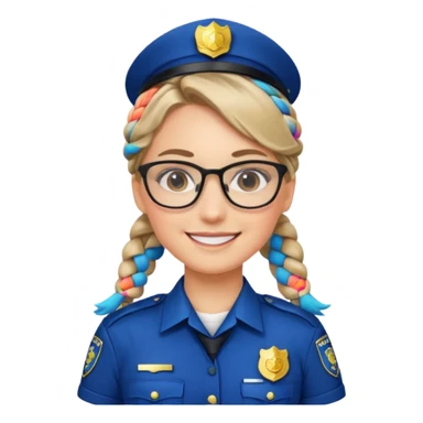 police officer woman with glasses, wearing uniform, braided hair sticker