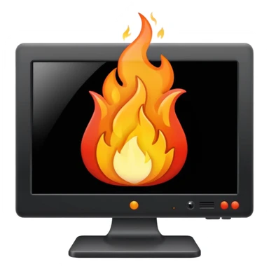 computer monitor with fire sticker