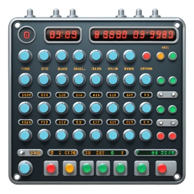 A huge sci-fi control board with buttons, sliders, meters, knobs. sticker
