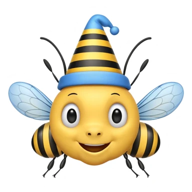 
Bees with blue Birthday Hat, Happy bee with striped party hat sticker