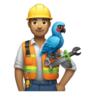 White skinned Engineer carrying a wrench and has a parrot on top of his shoulder sticker