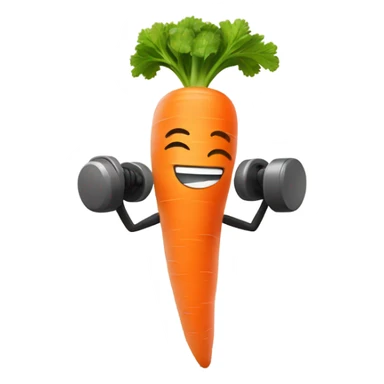 Generate an energetic carrot emoji wearing a sweatband, lifting tiny dumbbells, and looking motivated. sticker