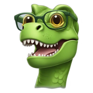 elderly green t rex with glasses sticker