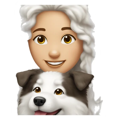 Happy samoyed with brunette curly girl sticker