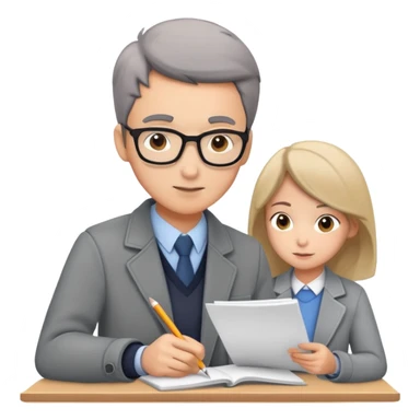 tutor in gray jacket checking student’s homework    sticker