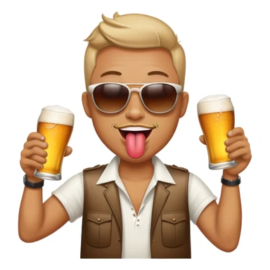 Drinking two beers at the same time, one in each hand, sunglasses on, tongue out of an open mouth sticker