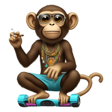 Hippie monkey smoking a cigarette on a hoverboard  sticker