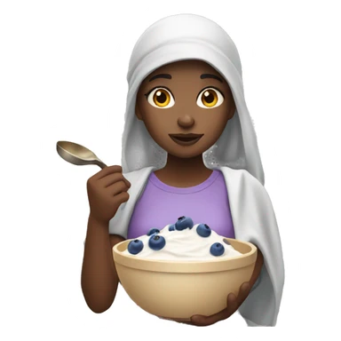 A girl with a blueberry yoghurt bowl sticker